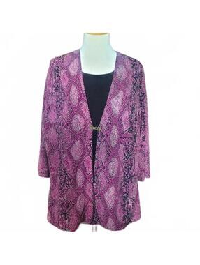 TanJay 3/4 Sleeve Snakeskin Animal Print Blouse Size Large
